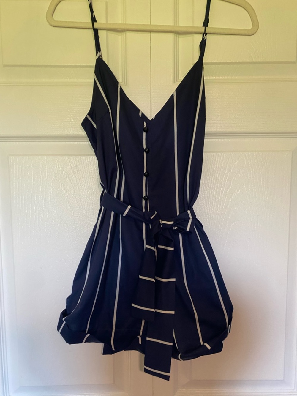 Zaful Navy Blue and White Striped Romper